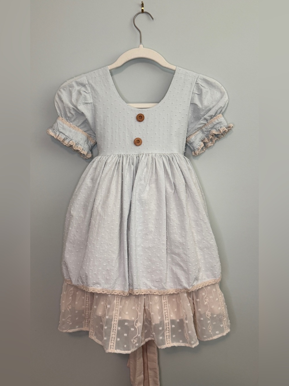 LFCO Little Cottonwood Bliss Dress Sz 8 Blue Ruffle Prairie Cottagecore Layered